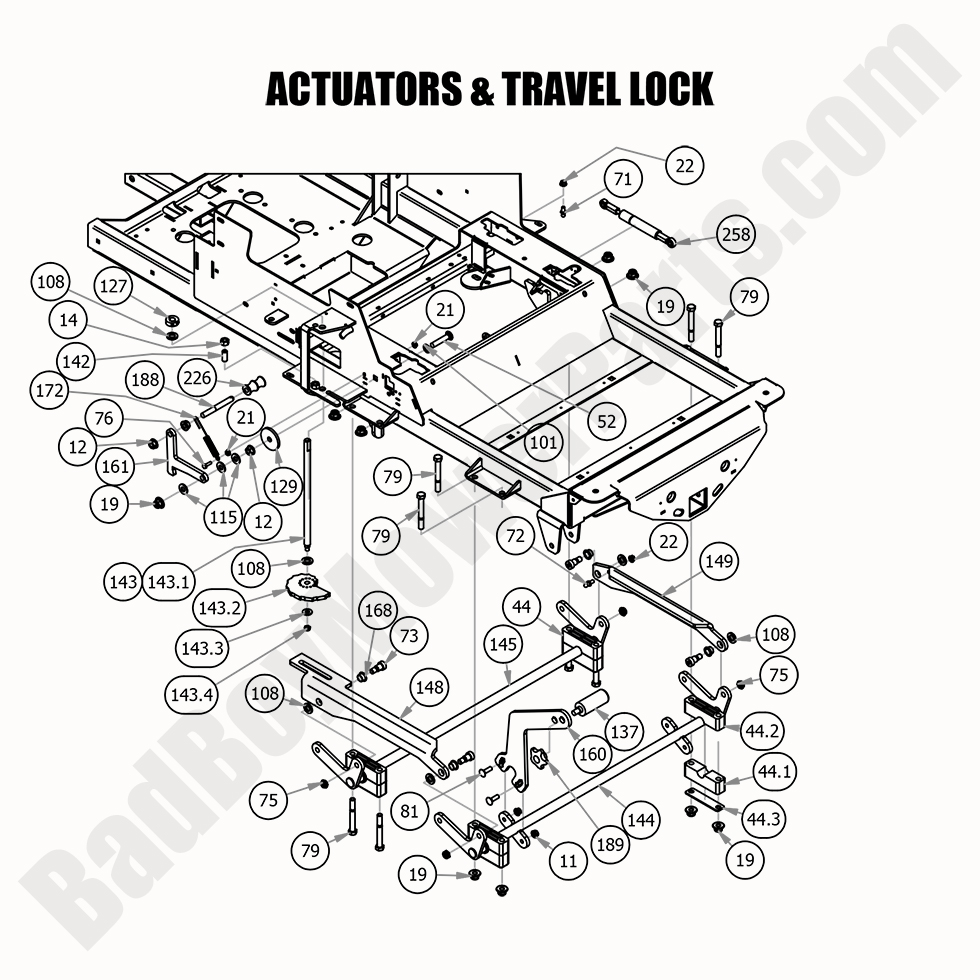 2385 - Bad Boy Mower Parts Lookup > 2020 > Renegade - Diesel > Actuators & Travel Lock